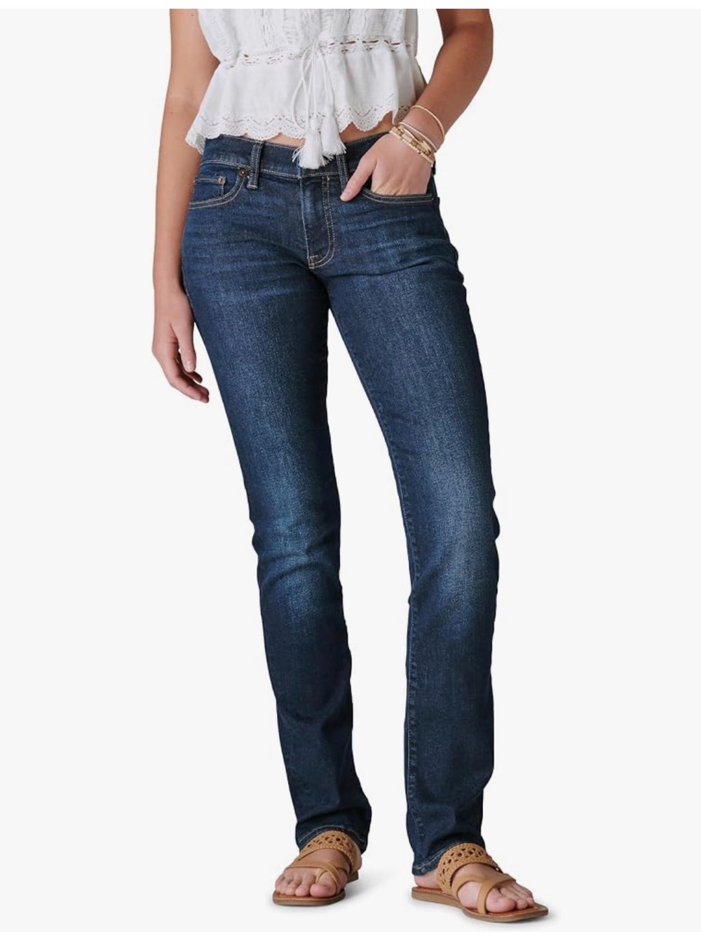 Lucky Brand Sweet Straight Jeans Womens 6/28 R Dark Wash Stretch Denim Blue